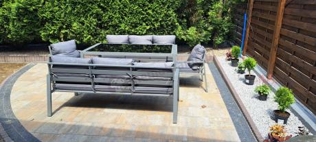 Szare meble tarasowe metalowe z sofami 175cm i wysokim stołem Sodor Grande - Silver