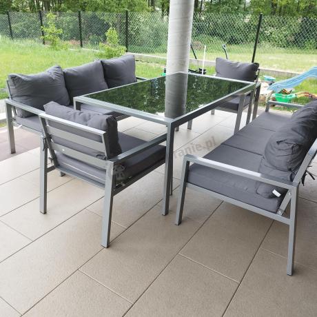 Szare meble tarasowe metalowe z sofami 175cm i wysokim stołem Sodor Grande - Silver