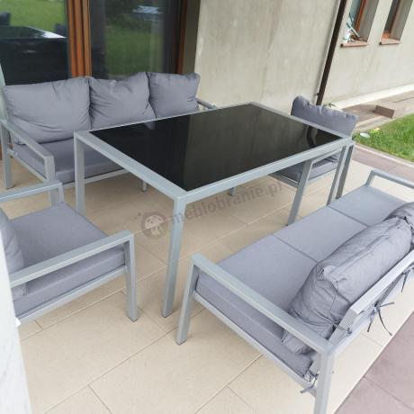 Szare meble tarasowe metalowe z sofami 175cm i wysokim stołem Sodor Grande - Silver