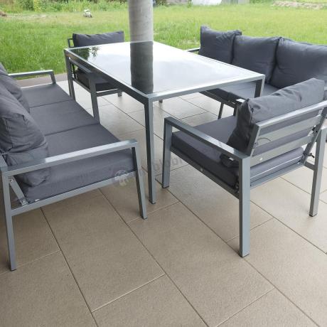 Szare meble tarasowe metalowe z sofami 175cm i wysokim stołem Sodor Grande - Silver