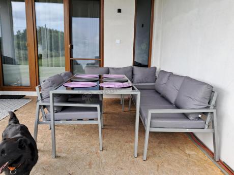 Szare meble tarasowe metalowe z sofami 175cm i wysokim stołem Sodor Grande - Silver