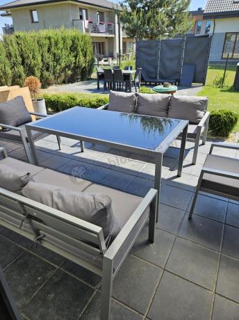 Szare meble tarasowe metalowe z sofami 175cm i wysokim stołem Sodor Grande - Silver