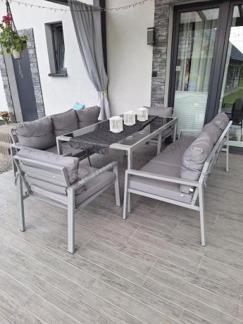 Szare meble tarasowe metalowe z sofami 175cm i wysokim stołem Sodor Grande - Silver