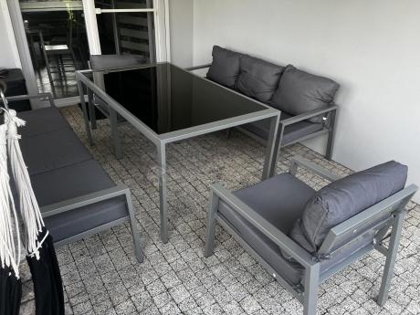 Szare meble tarasowe metalowe z sofami 175cm i wysokim stołem Sodor Grande - Silver