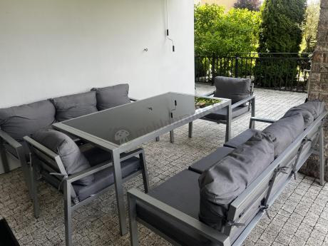 Szare meble tarasowe metalowe z sofami 175cm i wysokim stołem Sodor Grande - Silver