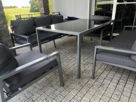 Szare meble tarasowe metalowe z sofami 175cm i wysokim stołem Sodor Grande - Silver