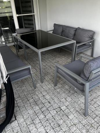 Szare meble tarasowe metalowe z sofami 175cm i wysokim stołem Sodor Grande - Silver