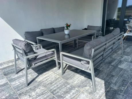 Szare meble tarasowe metalowe z sofami 175cm i wysokim stołem Sodor Grande - Silver
