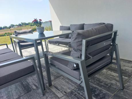 Szare meble tarasowe metalowe z sofami 175cm i wysokim stołem Sodor Grande - Silver
