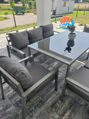 Szare meble tarasowe metalowe z sofami 175cm i wysokim stołem Sodor Grande - Silver