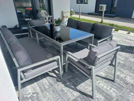 Szare meble tarasowe metalowe z sofami 175cm i wysokim stołem Sodor Grande - Silver