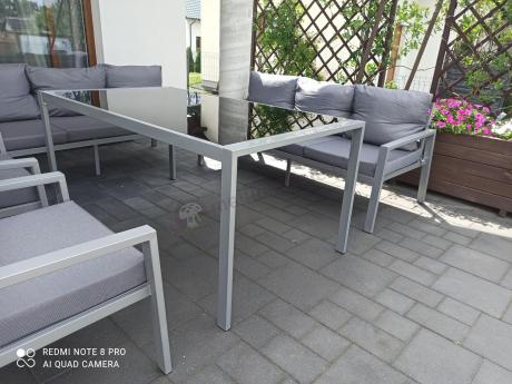 Szare meble tarasowe metalowe z sofami 175cm i wysokim stołem Sodor Grande - Silver