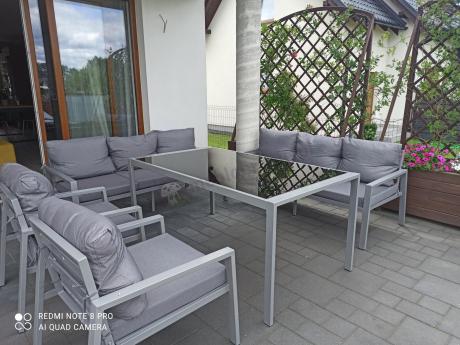 Szare meble tarasowe metalowe z sofami 175cm i wysokim stołem Sodor Grande - Silver