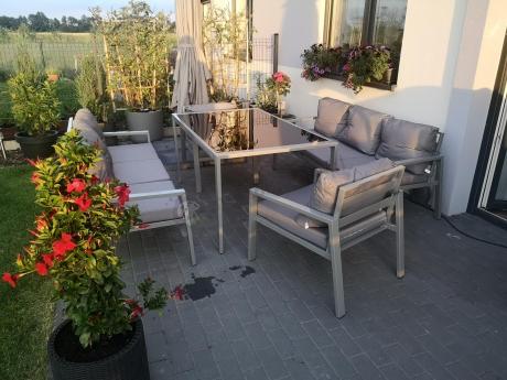 Szare meble tarasowe metalowe z sofami 175cm i wysokim stołem Sodor Grande - Silver