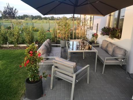 Szare meble tarasowe metalowe z sofami 175cm i wysokim stołem Sodor Grande - Silver