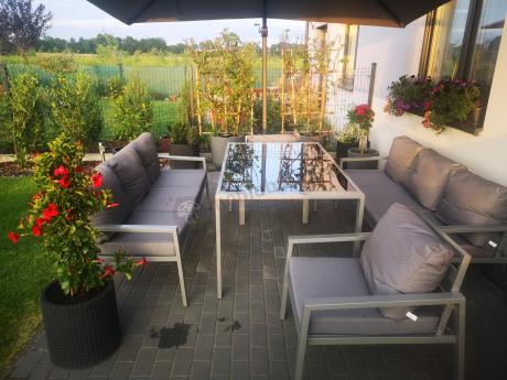 Szare meble tarasowe metalowe z sofami 175cm i wysokim stołem Sodor Grande - Silver