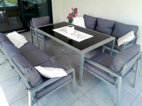 Szare meble tarasowe metalowe z sofami 175cm i wysokim stołem Sodor Grande - Silver