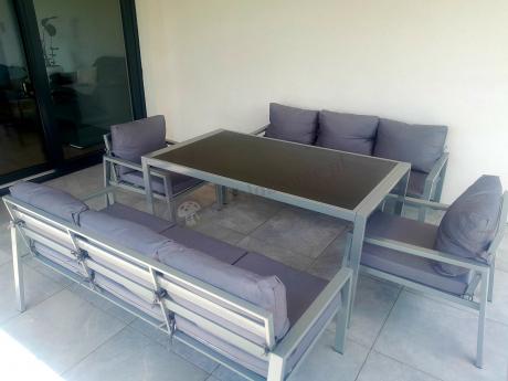 Szare meble tarasowe metalowe z sofami 175cm i wysokim stołem Sodor Grande - Silver