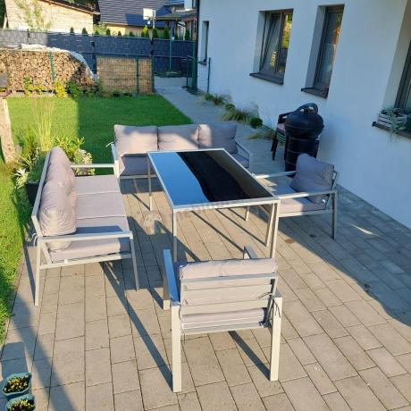 Szare meble tarasowe metalowe z sofami 175cm i wysokim stołem Sodor Grande - Silver