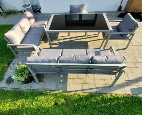 Szare meble tarasowe metalowe z sofami 175cm i wysokim stołem Sodor Grande - Silver