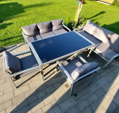 Szare meble tarasowe metalowe z sofami 175cm i wysokim stołem Sodor Grande - Silver