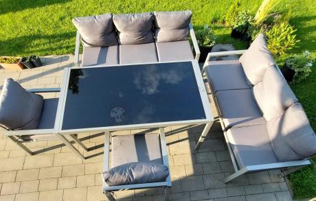 Szare meble tarasowe metalowe z sofami 175cm i wysokim stołem Sodor Grande - Silver