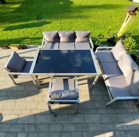 Szare meble tarasowe metalowe z sofami 175cm i wysokim stołem Sodor Grande - Silver