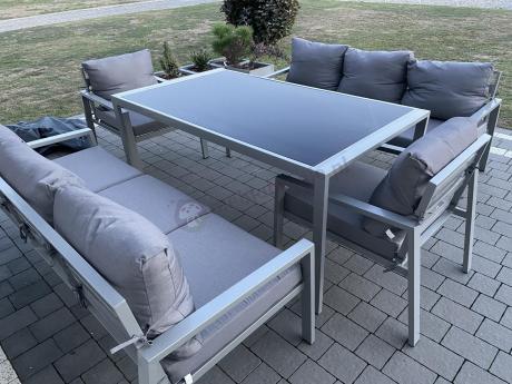 Szare meble tarasowe metalowe z sofami 175cm i wysokim stołem Sodor Grande - Silver