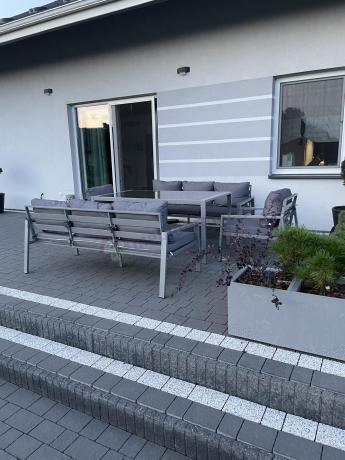 Szare meble tarasowe metalowe z sofami 175cm i wysokim stołem Sodor Grande - Silver