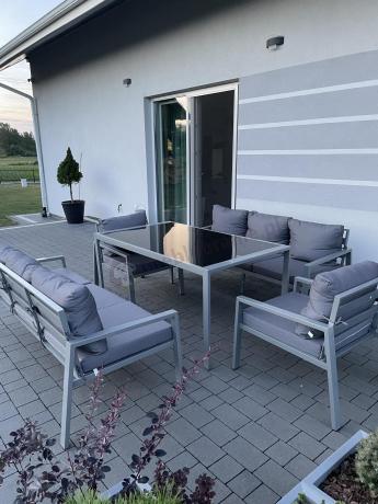 Szare meble tarasowe metalowe z sofami 175cm i wysokim stołem Sodor Grande - Silver