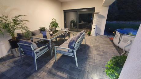 Szare meble tarasowe metalowe z sofami 175cm i wysokim stołem Sodor Grande - Silver