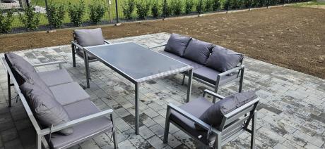 Szare meble tarasowe metalowe z sofami 175cm i wysokim stołem Sodor Grande - Silver