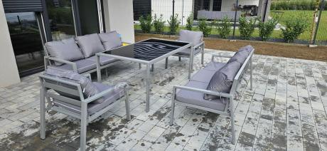 Szare meble tarasowe metalowe z sofami 175cm i wysokim stołem Sodor Grande - Silver