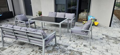 Szare meble tarasowe metalowe z sofami 175cm i wysokim stołem Sodor Grande - Silver