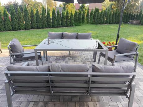 Szare meble tarasowe metalowe z sofami 175cm i wysokim stołem Sodor Grande - Silver