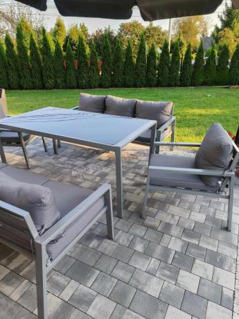 Szare meble tarasowe metalowe z sofami 175cm i wysokim stołem Sodor Grande - Silver
