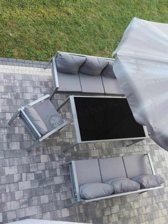 Szare meble tarasowe metalowe z sofami 175cm i wysokim stołem Sodor Grande - Silver