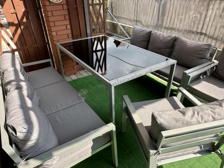 Szare meble tarasowe metalowe z sofami 175cm i wysokim stołem Sodor Grande - Silver