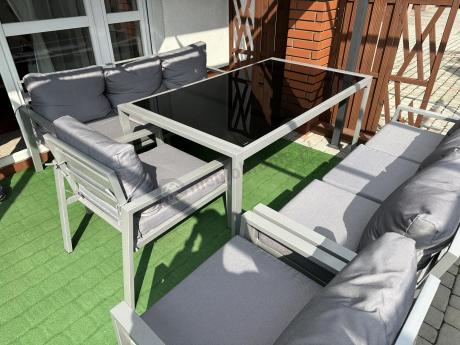 Szare meble tarasowe metalowe z sofami 175cm i wysokim stołem Sodor Grande - Silver