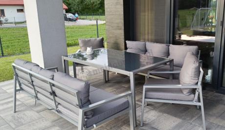 Szare meble tarasowe metalowe z sofami 175cm i wysokim stołem Sodor Grande - Silver
