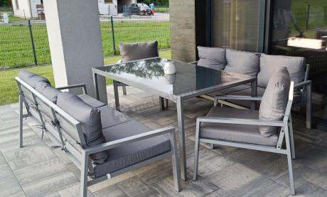 Szare meble tarasowe metalowe z sofami 175cm i wysokim stołem Sodor Grande - Silver