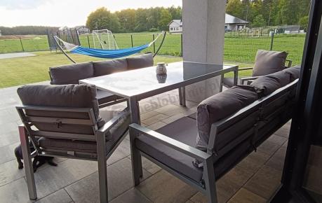 Szare meble tarasowe metalowe z sofami 175cm i wysokim stołem Sodor Grande - Silver