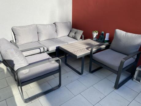 Szare nowoczesne meble na taras - zestaw z sofą i fotelami - Panaon Dining GG