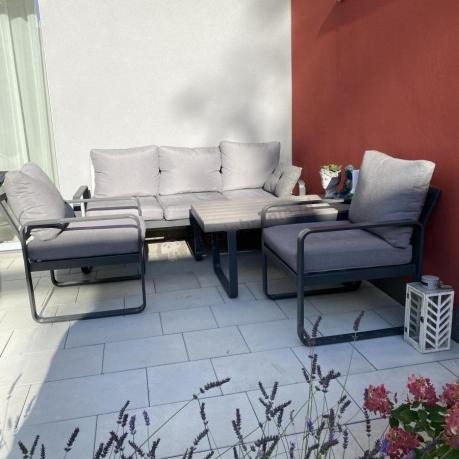 Szare nowoczesne meble na taras - zestaw z sofą i fotelami - Panaon Dining GG