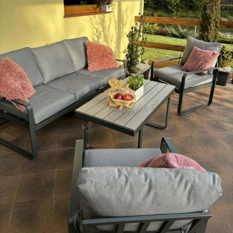 Szare nowoczesne meble na taras - zestaw z sofą i fotelami - Panaon Dining GG