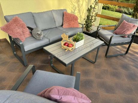 Szare nowoczesne meble na taras - zestaw z sofą i fotelami - Panaon Dining GG
