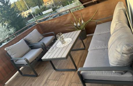 Szare nowoczesne meble na taras - zestaw z sofą i fotelami - Panaon Dining GG