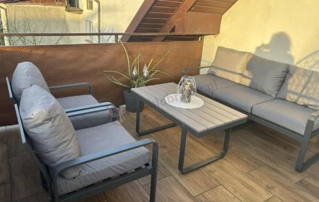 Szare nowoczesne meble na taras - zestaw z sofą i fotelami - Panaon Dining GG