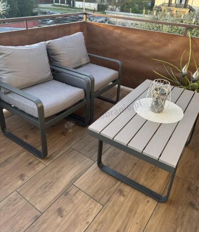 Szare nowoczesne meble na taras - zestaw z sofą i fotelami - Panaon Dining GG