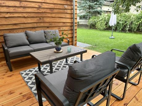 Szare nowoczesne meble na taras - zestaw z sofą i fotelami - Panaon Dining GG